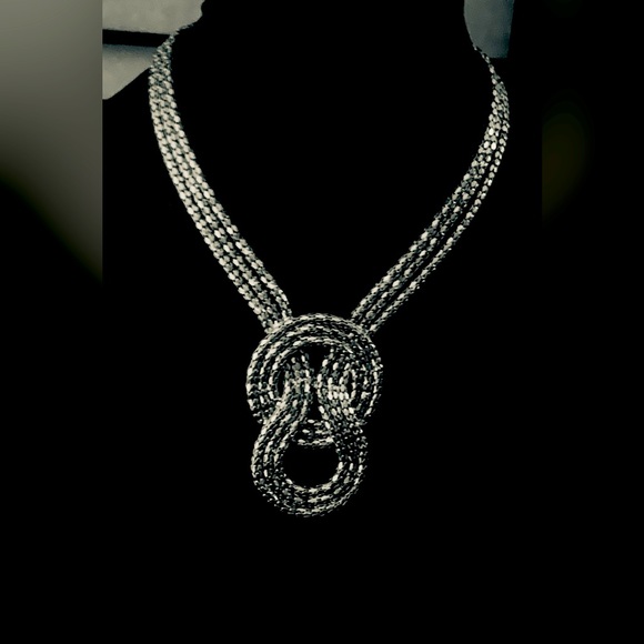 Silver tone, multi strand knot necklace. - Picture 1 of 6